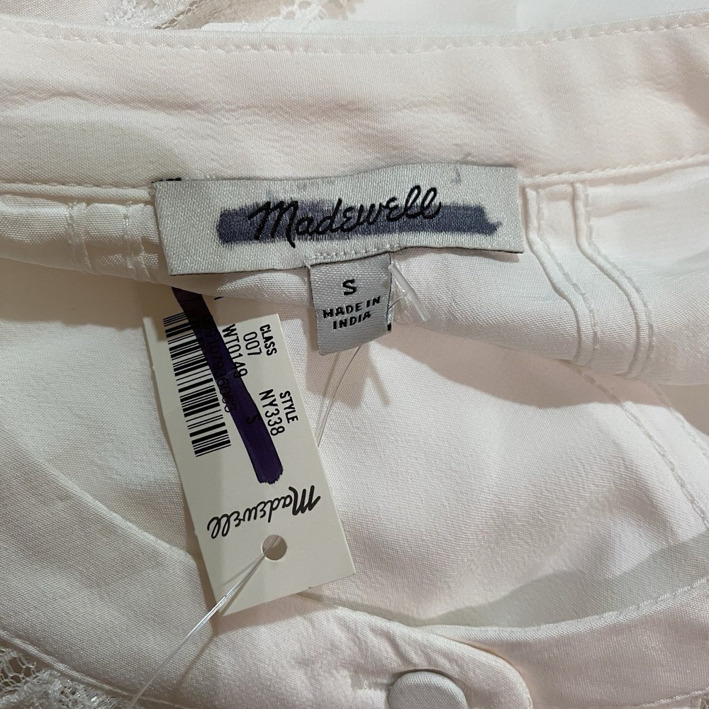 NWT Madewell Lace Insert Button Up Long Sleeve Top White Small Sheer Feminine - Picture 4 of 10